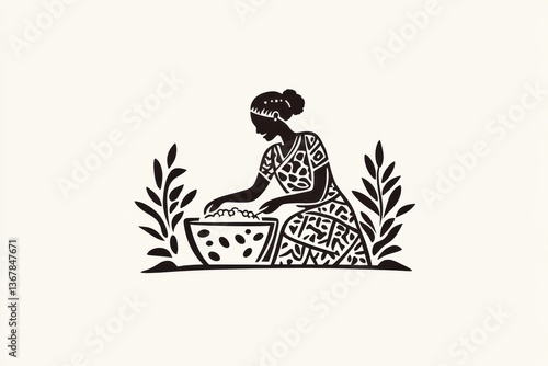 Minimalist Black and White Logo Woman Harvesting Shea Nuts