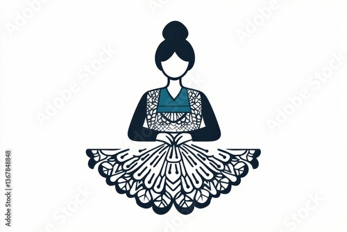 Elegant Minimalist Black and White Logo of a Woman in Traditional Dress