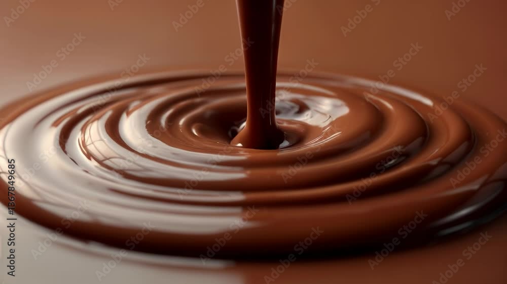 Chocolate pouring into a smooth surface creating mesmerizing swirls and patterns Chocolate pouring into a smooth surface creating mesmerizing swirls and patterns