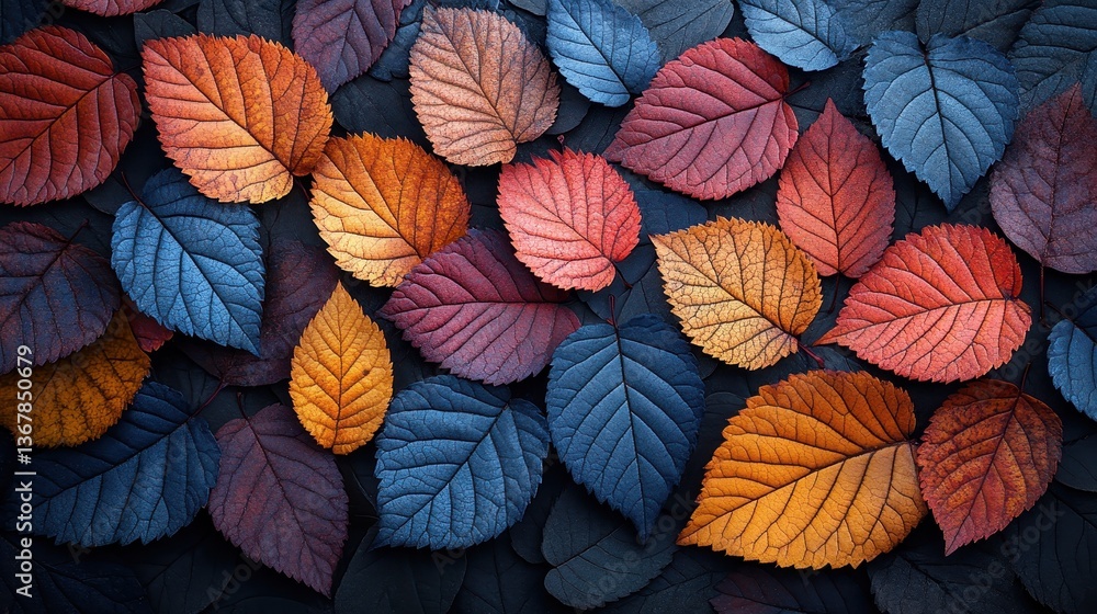 Autumn leaves, dark background, fall colors, nature texture, design element Autumn leaves, dark background, fall colors, nature texture, design element