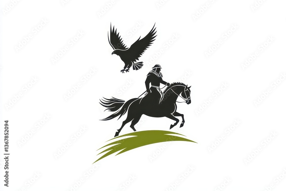 Fototapeta premium Majestic Eagle and Rider A Minimalist Black and White Logo Design