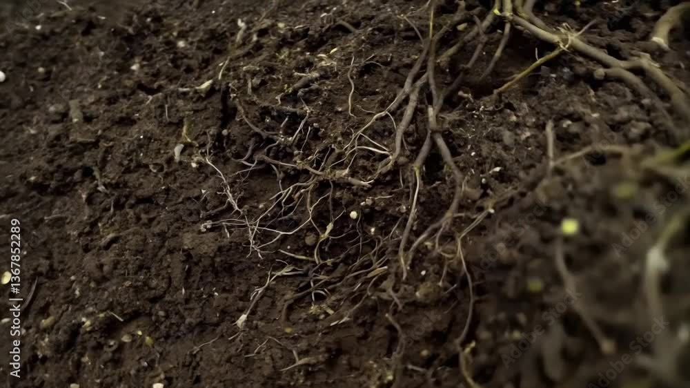 Detailed View of Tree Roots and Soil with Earthy Texture and Natural Elements in a Forest Ecosystem Detailed View of Tree Roots and Soil with Earthy Texture and Natural Elements in a Forest Ecosystem