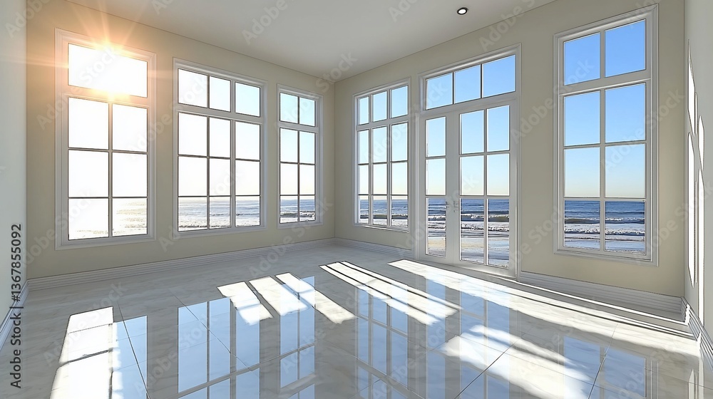 Fototapeta premium Bright Room with Ocean View