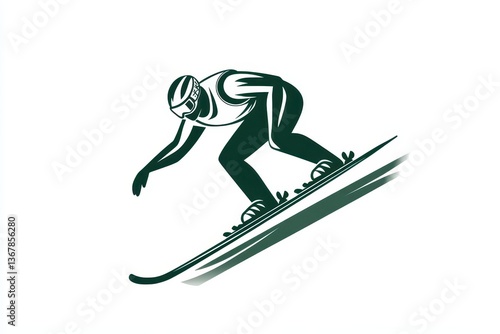 Minimalist Ski Jumper Logo Black and White Vector Illustration