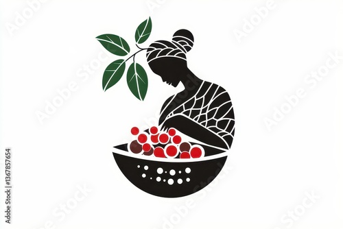 Rwandan Coffee Harvest Minimalist Black and White Logo Design