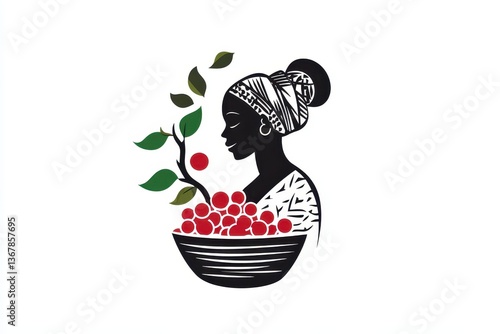 Elegant Minimalist Logo Rwandan Coffee Harvest Illustration