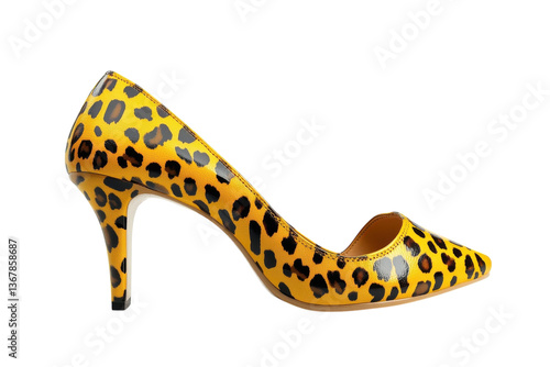 Wallpaper Mural Bold yellow leopard print heels, a stylish statement of confident femininity against a clean white background. Torontodigital.ca