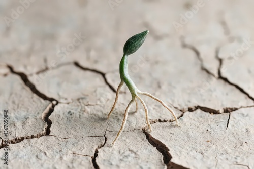 Wallpaper Mural Green seedling with exposed roots growing from cracked dry earth Torontodigital.ca