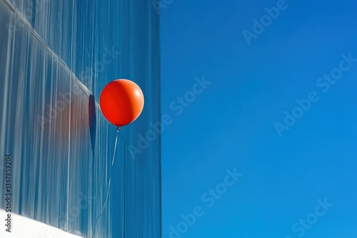 Wallpaper Mural Red balloon tied to reflective blue wall against clear sky Torontodigital.ca