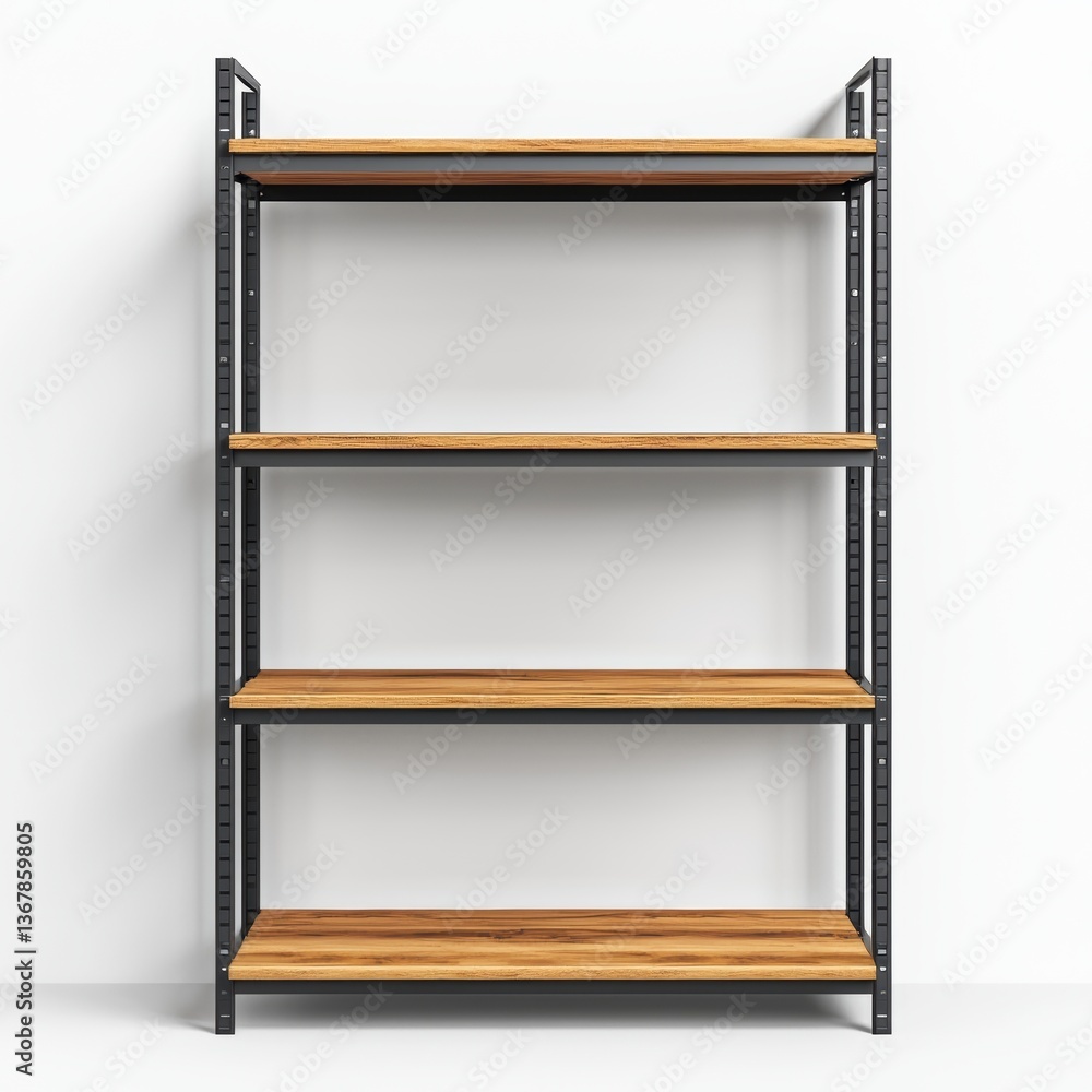 An industrial style metal and wood bookshelf An industrial style metal and wood bookshelf