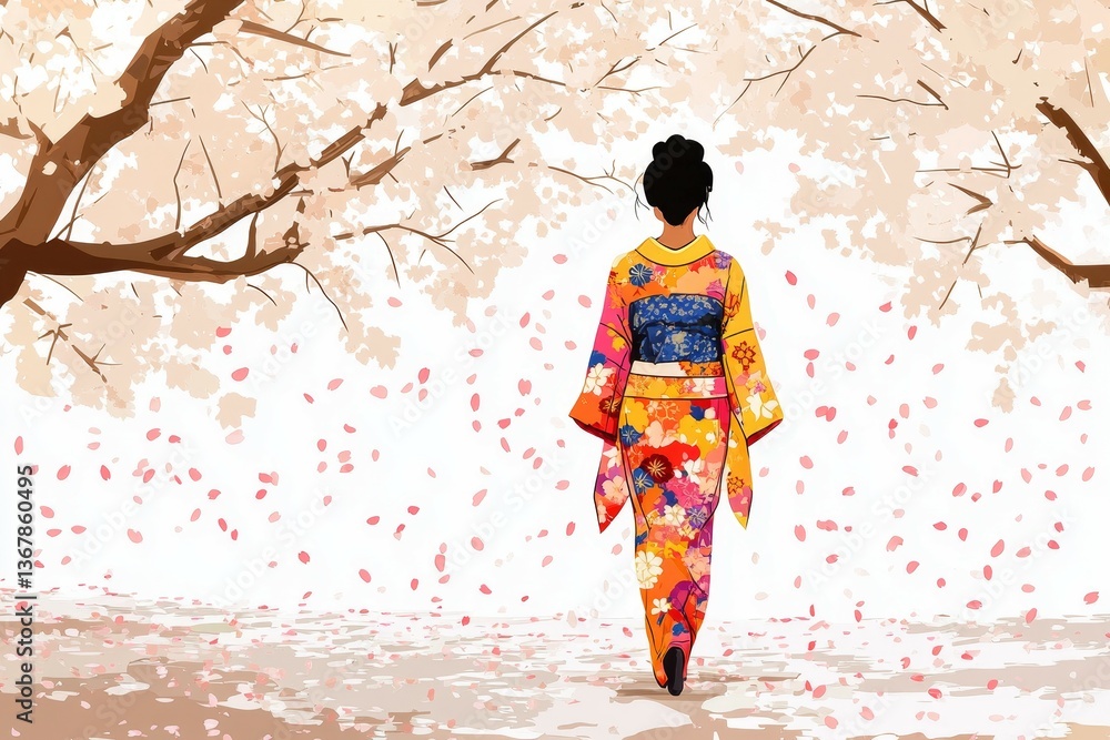 Fototapeta premium Kimono and Cherry Blooms, Cherry blossom festivals