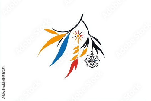 Minimalist Black and White Logo Design  Tibetan Prayer Wheel and Branch