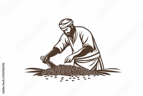 Yemen Coffee Harvest Minimalist Black and White Logo Illustration
