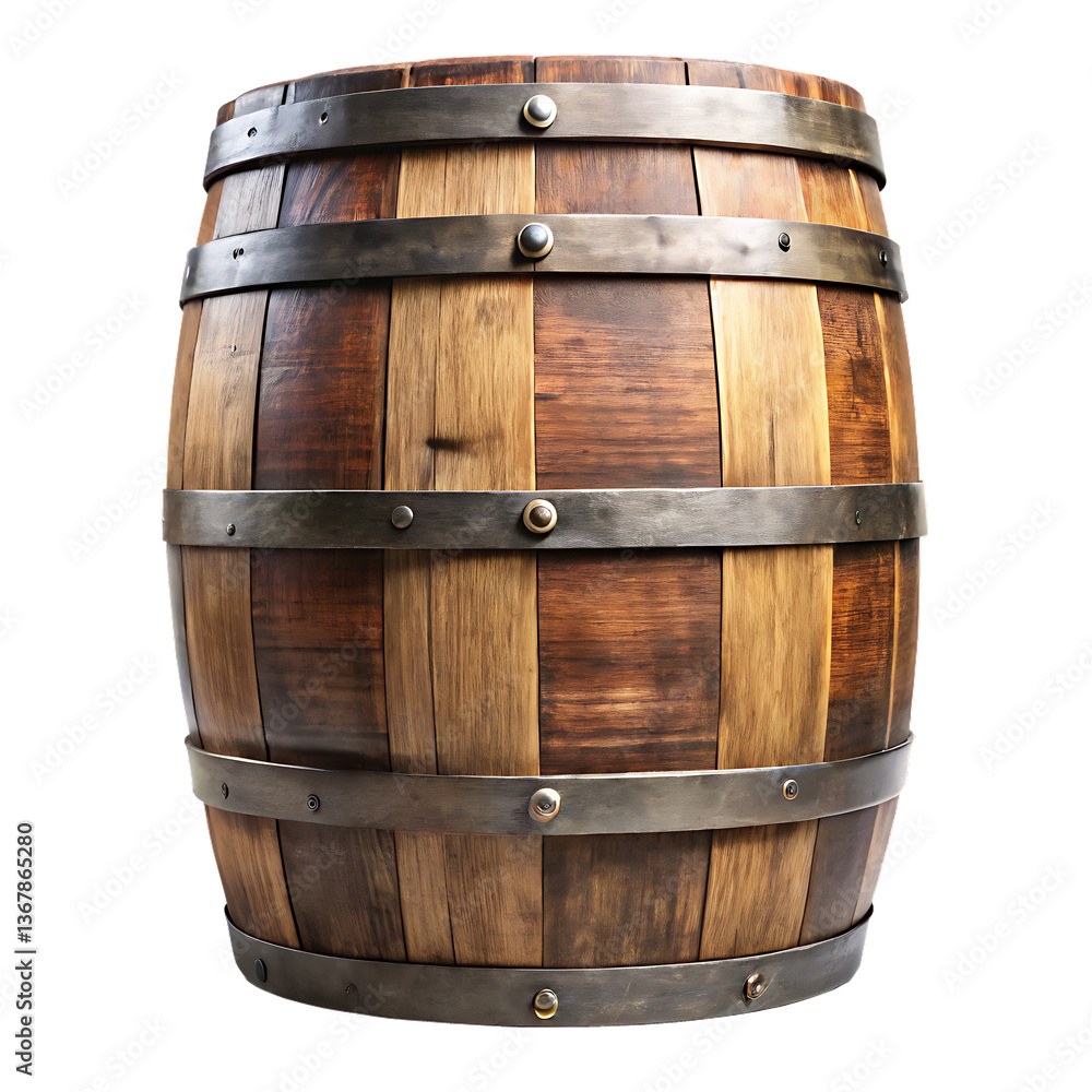Fototapeta premium old wooden barrel isolated on white background PNG. GENERATIVE AI