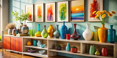Wallpaper Mural Modern Interior Design: Abstract Art & Colorful Vases - Stock Photo Torontodigital.ca