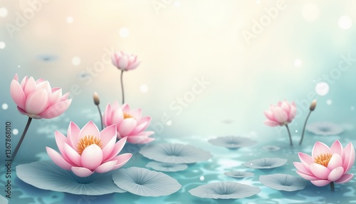 Wallpaper Mural Beautiful lotus flowers blooming in serene water background   Torontodigital.ca