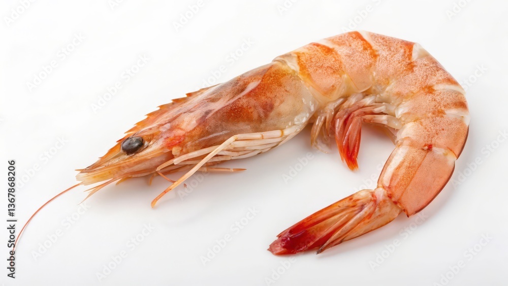 Close-Up of a Raw Shrimp Isolated on White Background  
