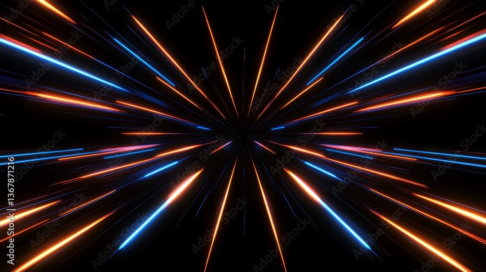 Fototapeta premium Futuristic abstract visualization brings together vibrant blue and orange lights, forming a dynamic and immersive experience that revolves around technology and energy