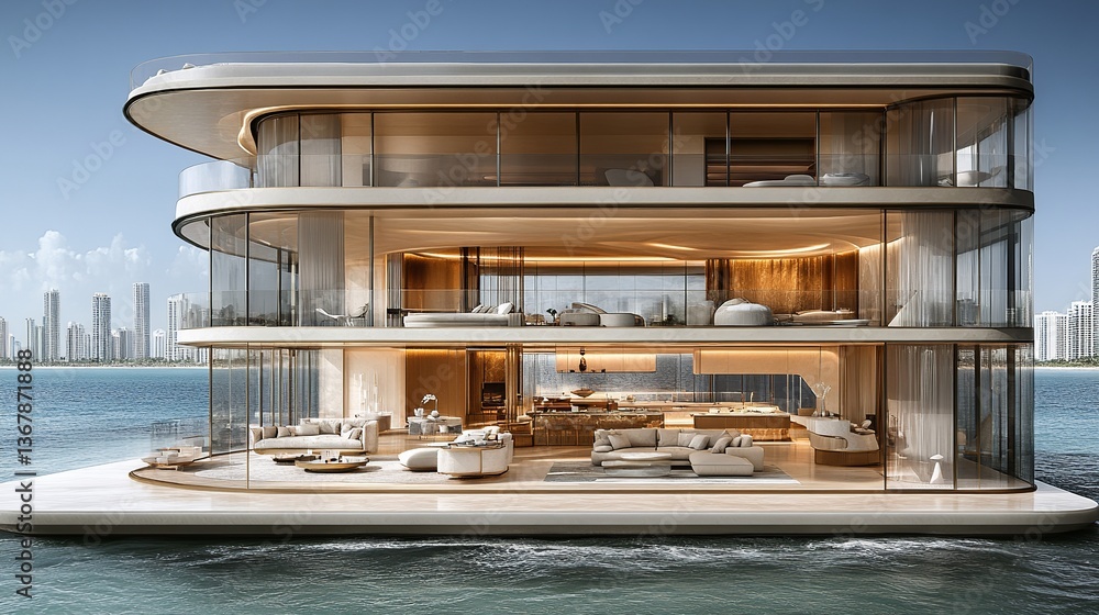 Fototapeta premium lavish penthouse model on translucent acrylic podium with dynamic lighting