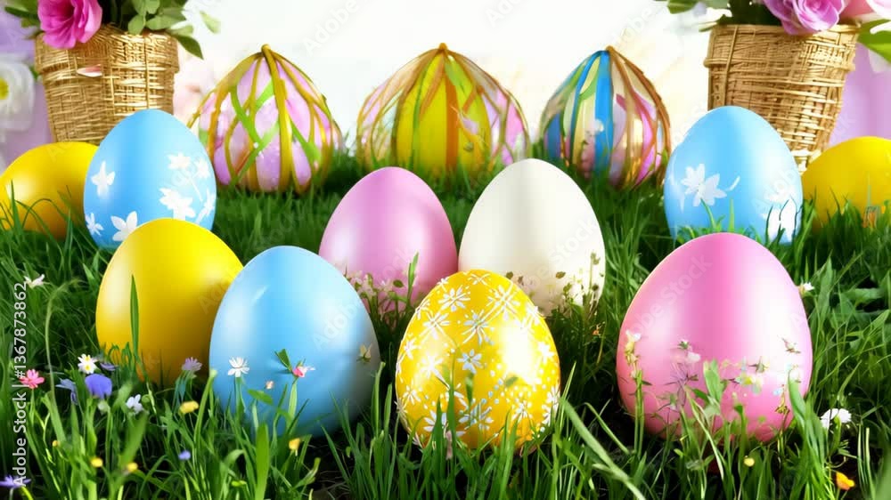 Vibrant Easter Celebration Backdrop with Joyful Spring Design Featuring Colorful Eggs Vibrant Easter Celebration Backdrop with Joyful Spring Design Featuring Colorful Eggs