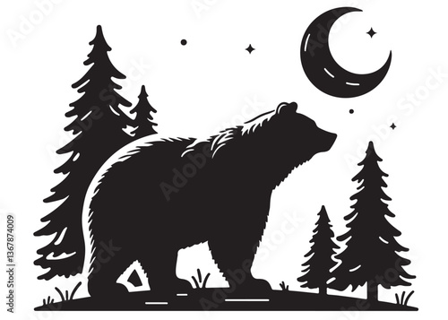 silhouettes bear logo vector illustration, grizzly bear logo icon silhouettes, bear silhouette logo vector animals, black bear wild animal silhouettes on the white background