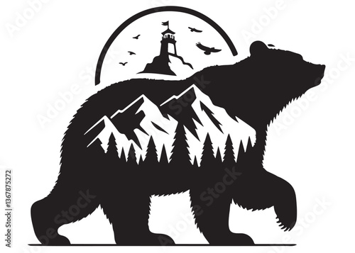 silhouettes bear logo vector illustration, grizzly bear logo icon silhouettes, bear silhouette logo vector animals, black bear wild animal silhouettes on the white background