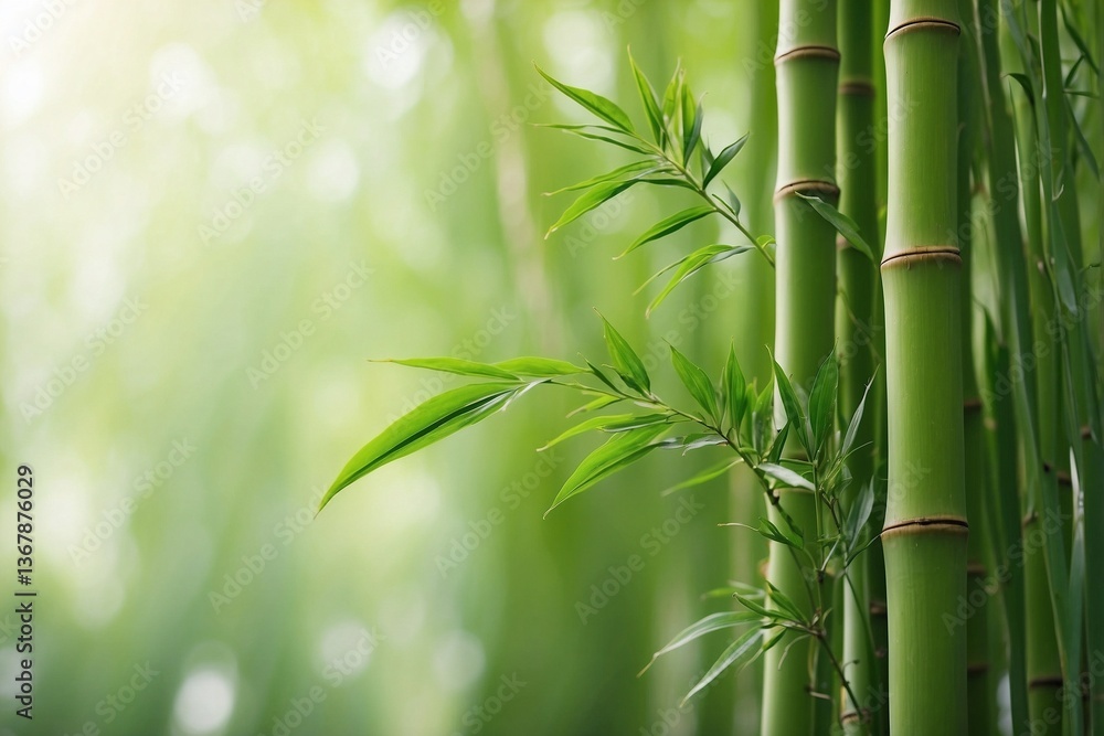 Close-Up of a Bamboo Plant in a Serene Bamboo Forest: An Aesthetic and Green Scene with Intricate Patterns of Nature