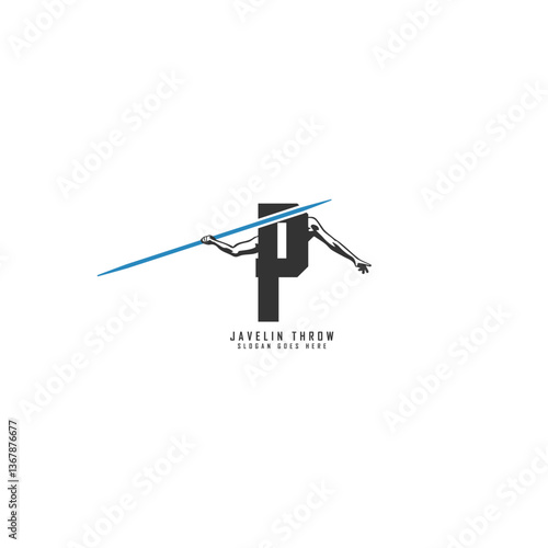 Letter P Athlete logo. Alphabet P Javelin Thrower Design Icon