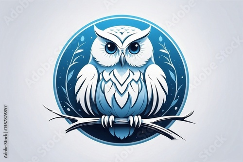 Obraz na płótnie Minimalist Bright Logo Featuring a Cute White Arctic Owl in a Circle on a Clean White Background w salonie