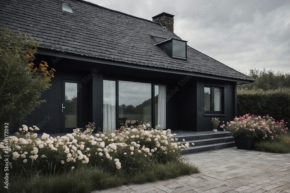 Cozy Single-Story Cottage with Flowers in Front: Minimalist Design and Comfort in Every Detail