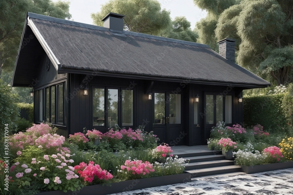 Cozy Single-Story Cottage with Flowers in Front: Minimalist Design and Comfort in Every Detail