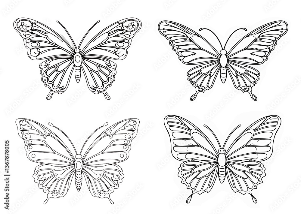 Cute butterfly with intricate wings coloring page outline illustration Cute butterfly with intricate wings coloring page outline illustration