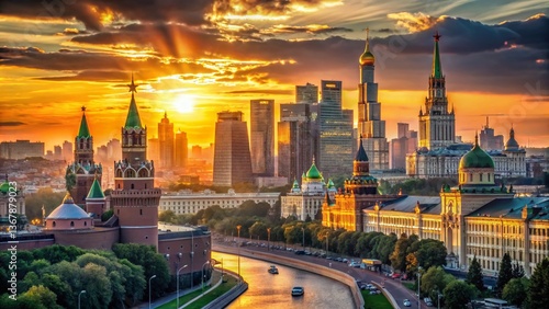 Moscow Skyline Portrait: Elegant Cityscape at Sunset