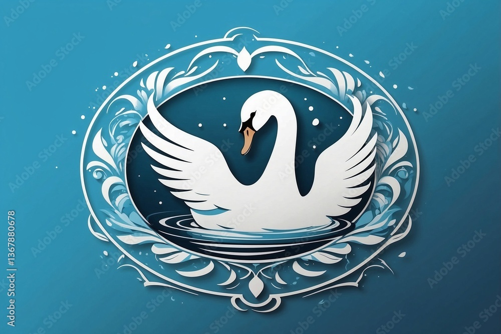 Minimalist Bright Logo Featuring a Cute White Swan in a Circle on a Clean White Background, Symbolizing Love and Fidelity
