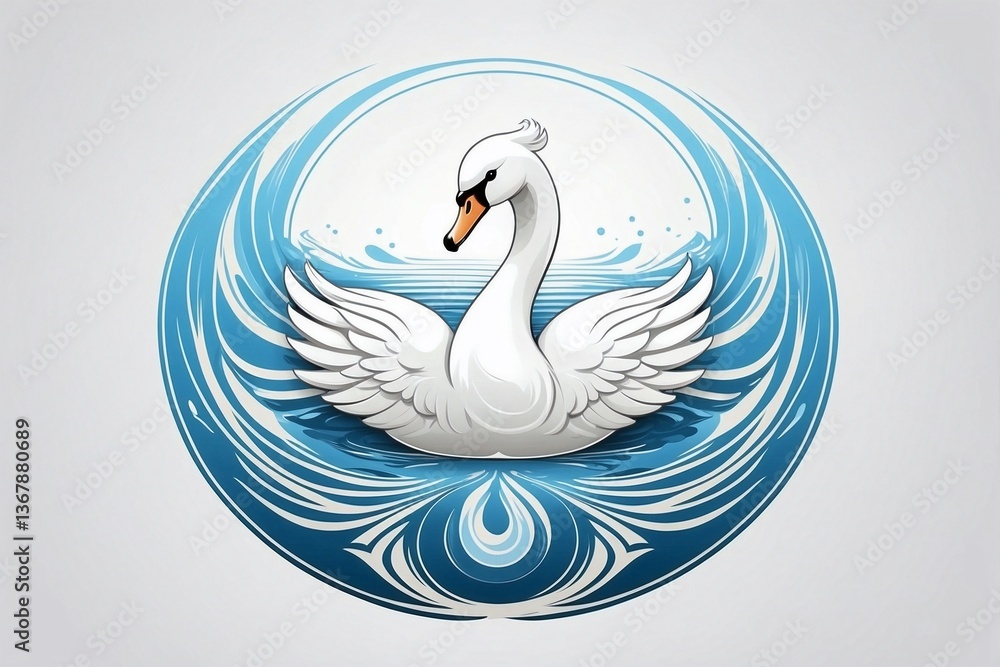 Minimalist Bright Logo Featuring a Cute White Swan in a Circle on a Clean White Background, Symbolizing Love and Fidelity