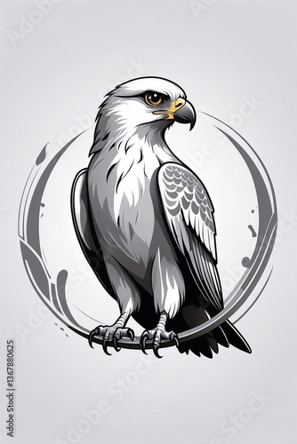 Obraz na płótnie Minimalist Bright Logo with a Cute White and Gray Falcon in a Circle on a White Background w salonie