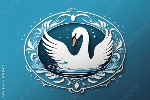 Obraz na płótnie Minimalist Bright Logo Featuring a Cute White Swan in a Circle on a Clean White Background, Symbolizing Love and Fidelity w salonie