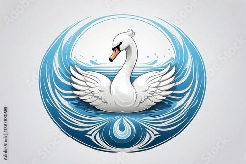 Obraz na płótnie Minimalist Bright Logo Featuring a Cute White Swan in a Circle on a Clean White Background, Symbolizing Love and Fidelity w salonie