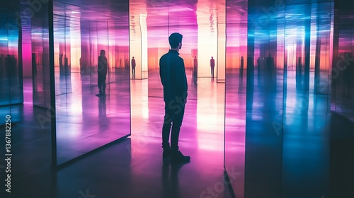 Surrounded by mirrors, a person sees various emotions staring back, representing the complexity of human feelings.

