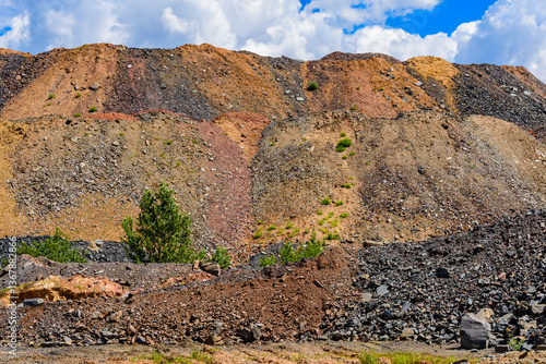 Slag heaps near the iron ore quarry. Mining industry