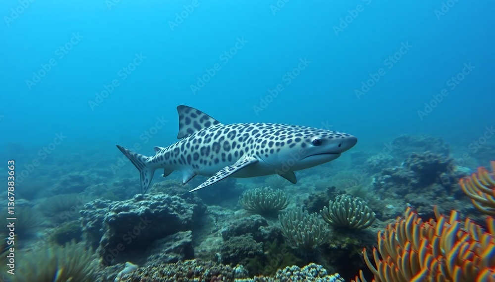 Oceanic Zebra Shark in its Coral Habitat Oceanic Zebra Shark in its Coral Habitat