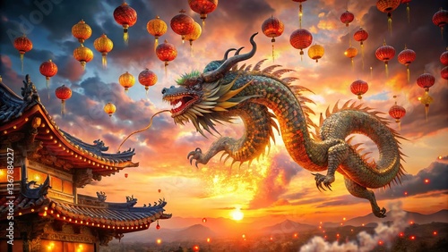 Mystical Dragon Double Exposure: Chinese New Year Celebration