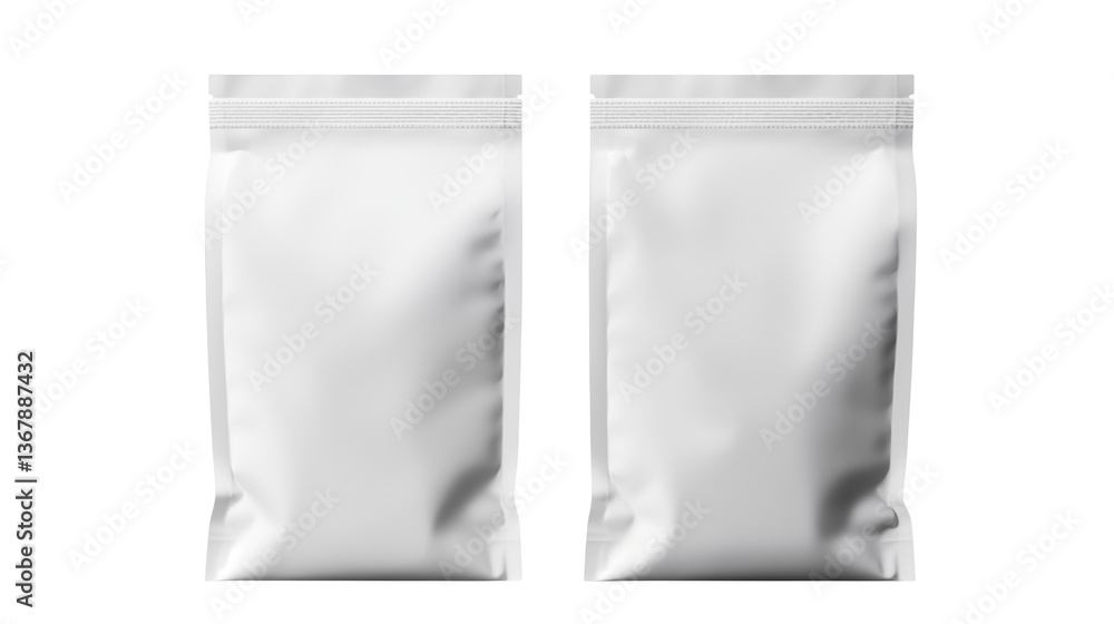 Two blank white stand up pouch mockup for food packaging product display design transparent background Two blank white stand up pouch mockup for food packaging product display design transparent background