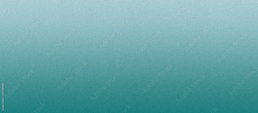 Soft blue illuminated on teal, grainy color gradient background, noise texture effect, copy space