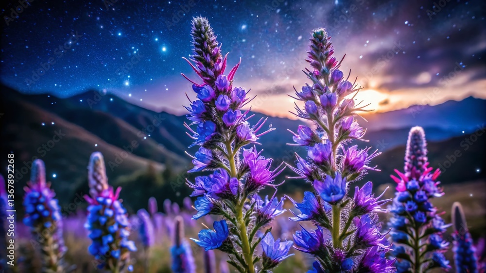 Obraz premium Night Bloom: Viper's Bugloss in Queenstown, New Zealand's Starry Sky