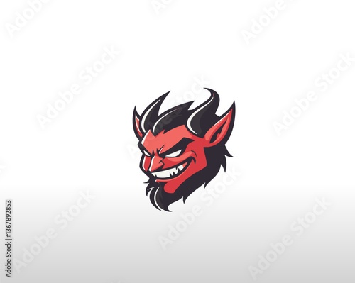 WebA sleek, side-profile devil head with a mischievous smile, sharp symmetrical horns, narrowed eyes, and bold red and black colors, creating a striking and modern sticker logo design