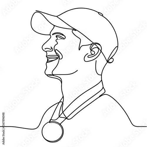 Winner celebrating achievement in line drawing style  