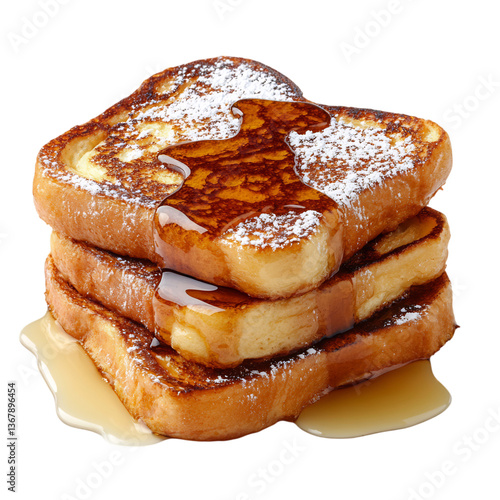 A Stack of French Toast with Powdered Sugar and Syrup Isolated on Transparent Background