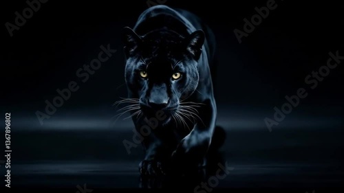 A confident Black Panther approaching with a majestic and powerful stance.