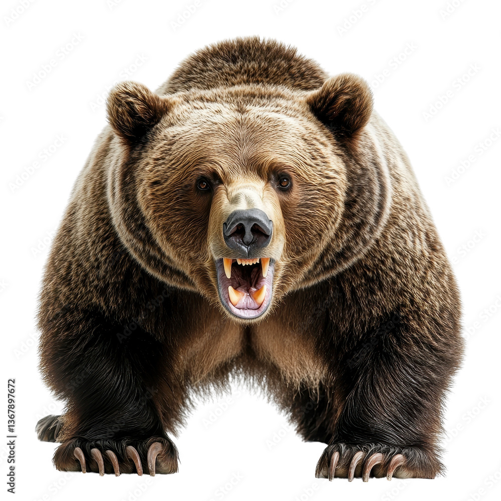 Obraz premium Angry Grizzly Bear Isolated on Transparent Background PNG